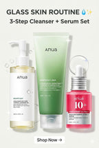 Anua Skincare Set 3-Step for Beginners - Oil Cleanser + Foaming Wash + Niacinamide Serum for Glass Skin