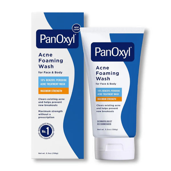 PanOxyl غسول رغوي لعلاج حب الشباب للوجه والجسم – 10% بيروكسيد البنزويل (قوة قصوى) – 156 جم