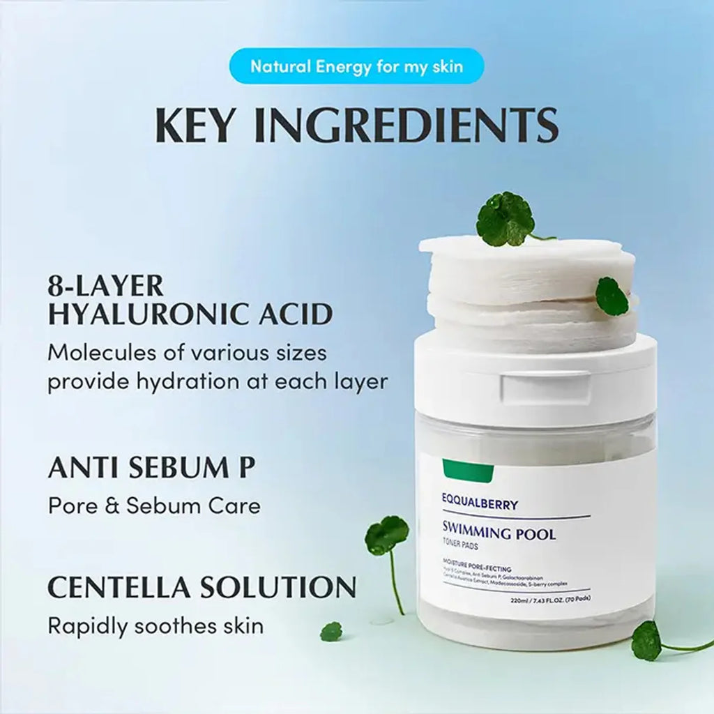 Swiming Pool Toner Peeling & Moisture Pads from Equalberry - 70 pcs