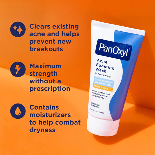 PanOxyl غسول رغوي لعلاج حب الشباب للوجه والجسم – 10% بيروكسيد البنزويل (قوة قصوى) – 156 جم