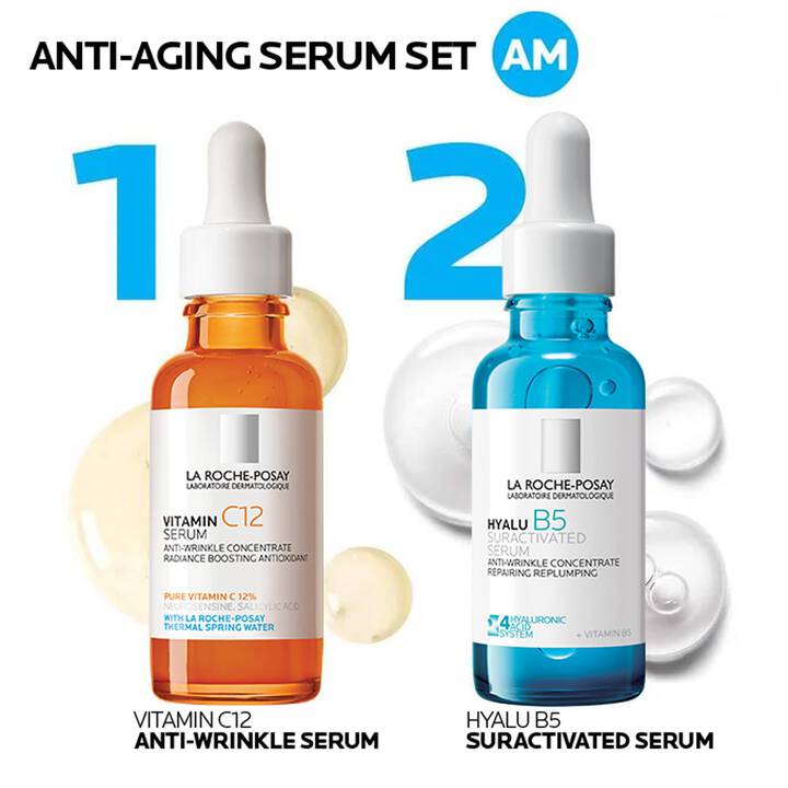 لاروش بوزيه مجموعة سيرومات مقاومة الشيخوخة (4 قطع) – عرض حصري للعناية المتكاملة بالبشرة