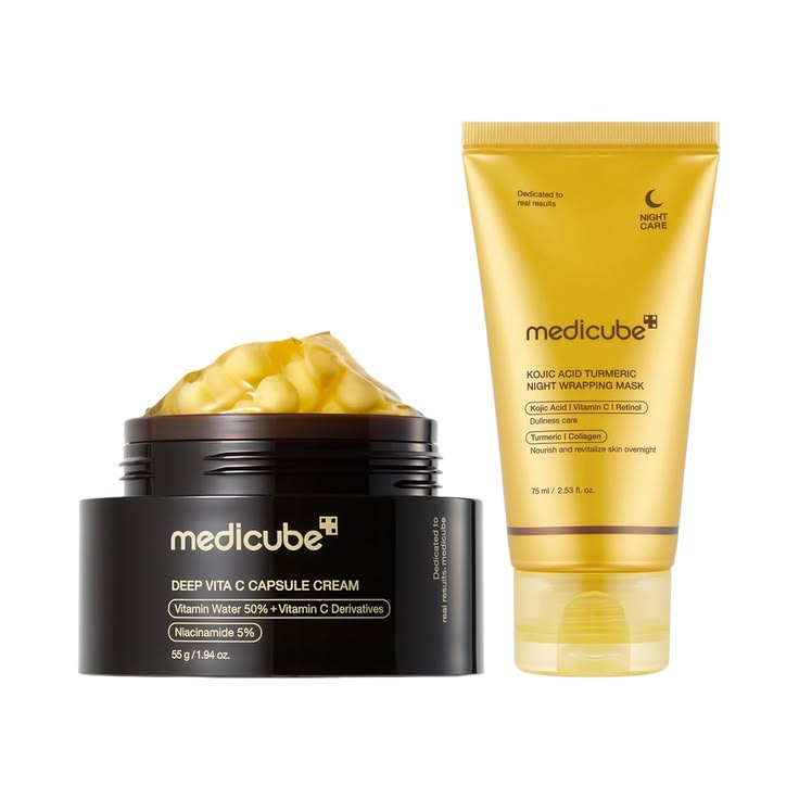 Medicube Kojic Acid & Turmeric Night Mask + Vita C Deep Capsule Cream - Skin Brightening & Radiance Set
