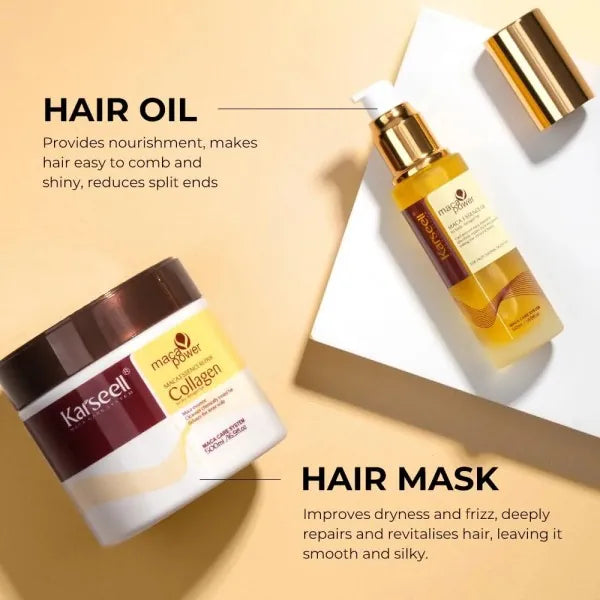 Karseell Hair Repair Set - Shampoo + Conditioner + Collagen Maca Mask + Argan Oil for Dry and Damaged Hair (Multi-Pack)