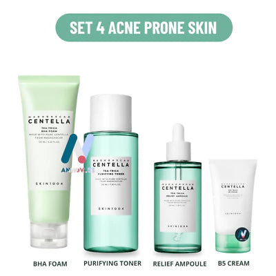مجموعة SKIN1004 شاي سنتيلا مدغشقر - تريكا، للبشرة المعرضة لحب الشباب، حاجز البشرة، تهدئة البشرة وترطيبها