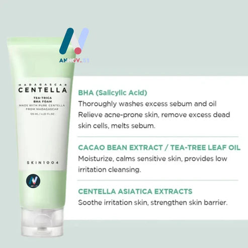 مجموعة SKIN1004 شاي سنتيلا مدغشقر - تريكا، للبشرة المعرضة لحب الشباب، حاجز البشرة، تهدئة البشرة وترطيبها