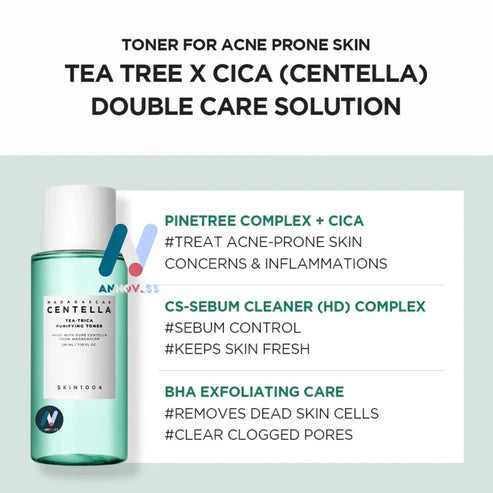مجموعة SKIN1004 شاي سنتيلا مدغشقر - تريكا، للبشرة المعرضة لحب الشباب، حاجز البشرة، تهدئة البشرة وترطيبها
